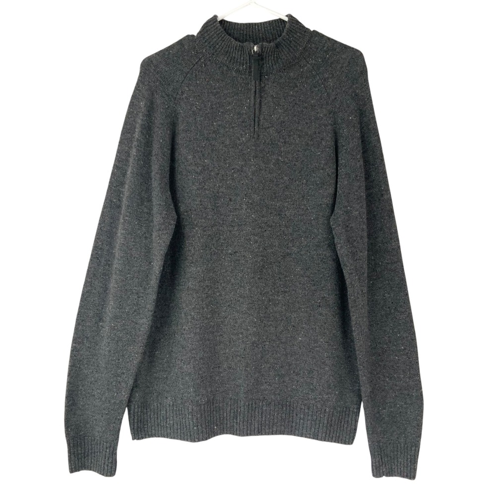 Wills Charcoal Speckled Wool Sweater Large Quarter Zip Mock Neck Long Sleeve